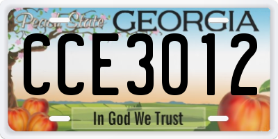 GA license plate CCE3012