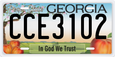 GA license plate CCE3102