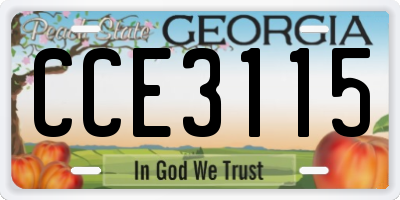 GA license plate CCE3115