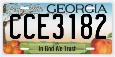 GA license plate CCE3182