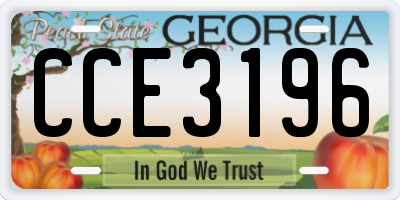 GA license plate CCE3196