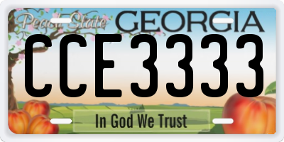 GA license plate CCE3333