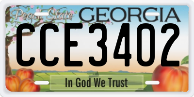 GA license plate CCE3402