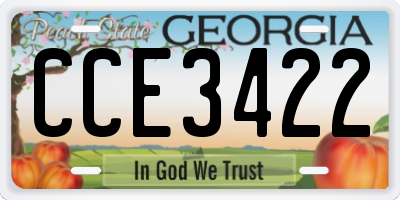 GA license plate CCE3422