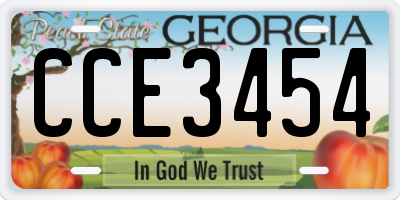 GA license plate CCE3454