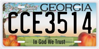GA license plate CCE3514
