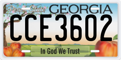 GA license plate CCE3602