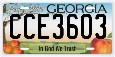 GA license plate CCE3603