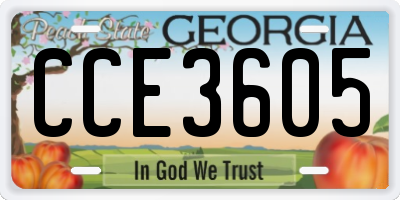 GA license plate CCE3605