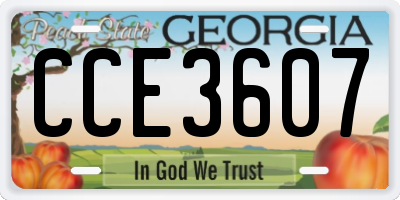 GA license plate CCE3607