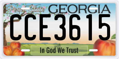 GA license plate CCE3615