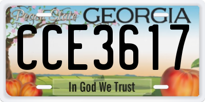 GA license plate CCE3617