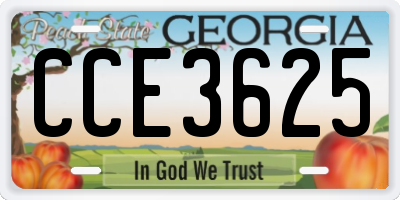 GA license plate CCE3625