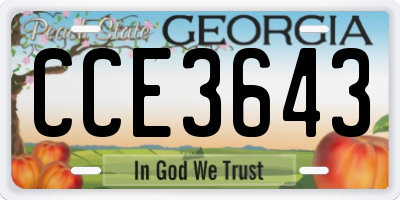 GA license plate CCE3643