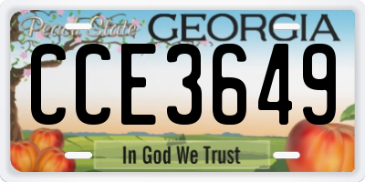 GA license plate CCE3649