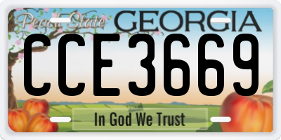 GA license plate CCE3669