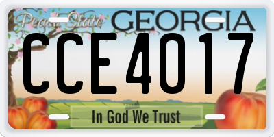 GA license plate CCE4017