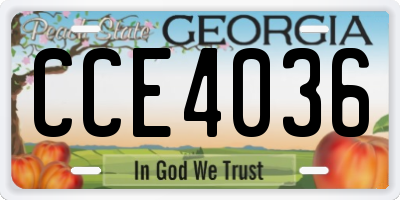 GA license plate CCE4036