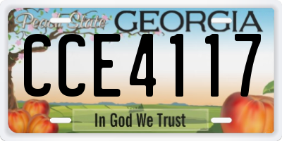 GA license plate CCE4117