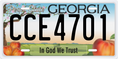 GA license plate CCE4701