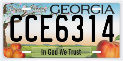 GA license plate CCE6314