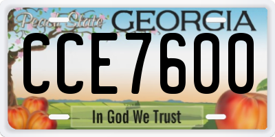 GA license plate CCE7600