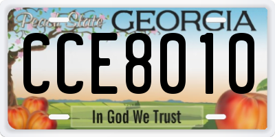 GA license plate CCE8010