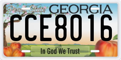 GA license plate CCE8016