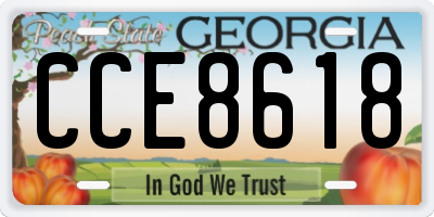 GA license plate CCE8618