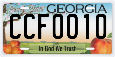 GA license plate CCF0010