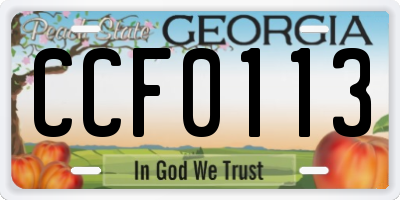 GA license plate CCF0113