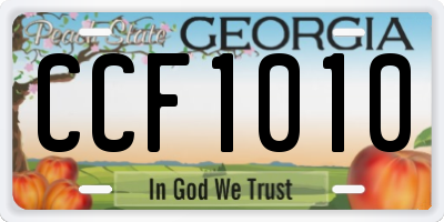 GA license plate CCF1010
