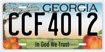 GA license plate CCF4012