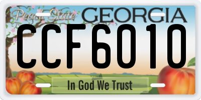 GA license plate CCF6010