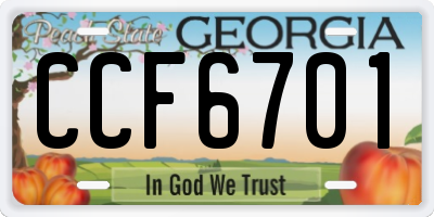 GA license plate CCF6701