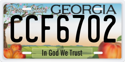 GA license plate CCF6702