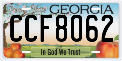 GA license plate CCF8062