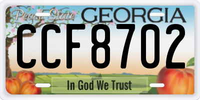 GA license plate CCF8702
