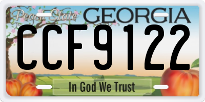 GA license plate CCF9122