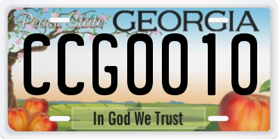 GA license plate CCG0010