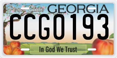GA license plate CCG0193