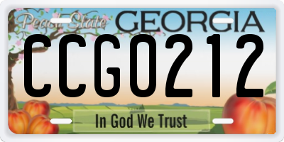 GA license plate CCG0212