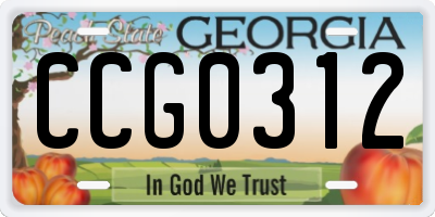 GA license plate CCG0312
