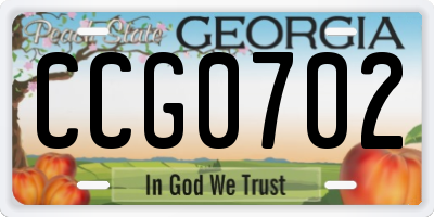 GA license plate CCG0702