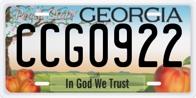 GA license plate CCG0922