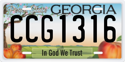 GA license plate CCG1316