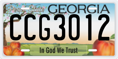 GA license plate CCG3012