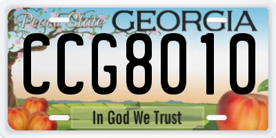 GA license plate CCG8010
