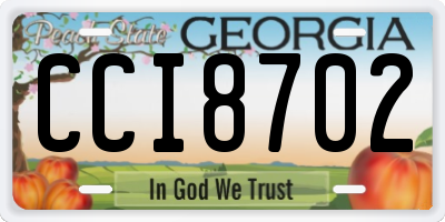 GA license plate CCI8702
