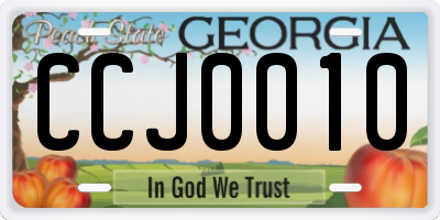 GA license plate CCJ0010